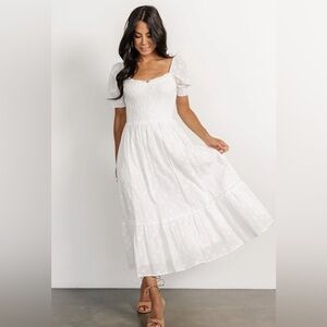 Baltic Born White Midi Dress with Puff Sleeves